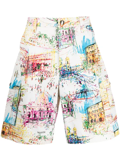 Valentino Garavani Roman sketches-print Bermuda shorts White VRD56275N