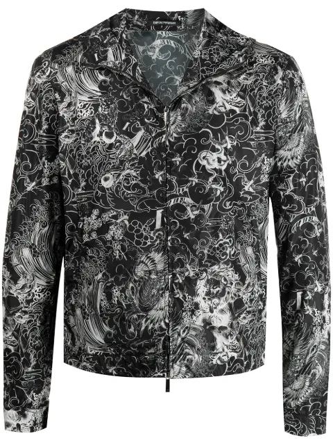 Emporio Armani abstract-print hooded jacket Black A1R410A1071