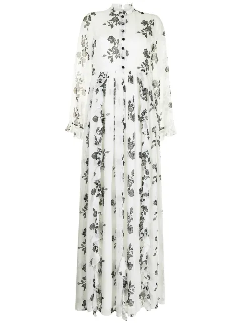 Macgraw rose ruffle trim long dress White FT0012