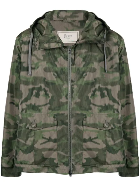 Herno camouflage-print hooded jacket Green GI0228U12376