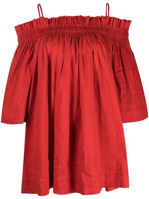Uma Wang off-shoulder linen blouse Red UP1016U17S1