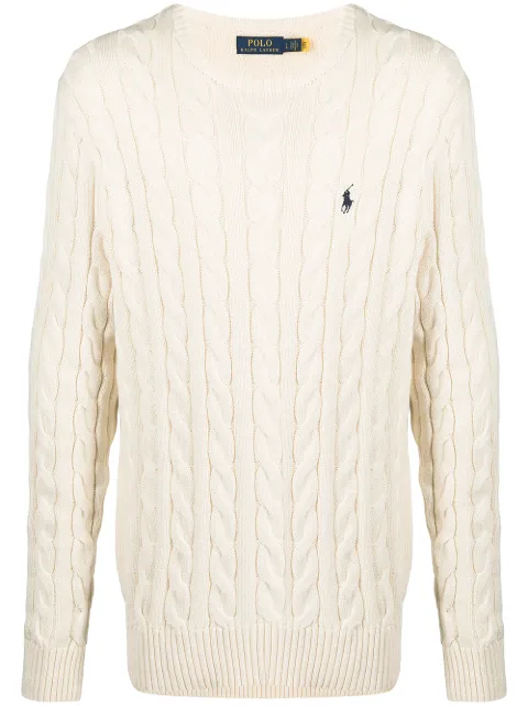 Polo Ralph Lauren cable-knit embroidered-logo sweater Neutrals 710775885024