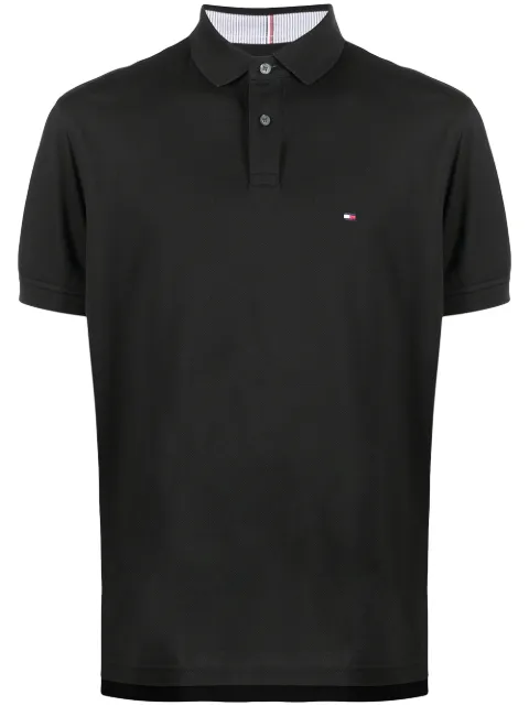 Tommy Hilfiger logo-patch short-sleeved polo shirt Black MW0MW17770