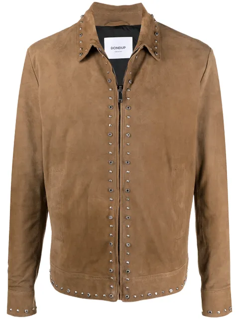 DONDUP stud-embellished zip-up suede jacket Brown UJ775PL0282XXXW