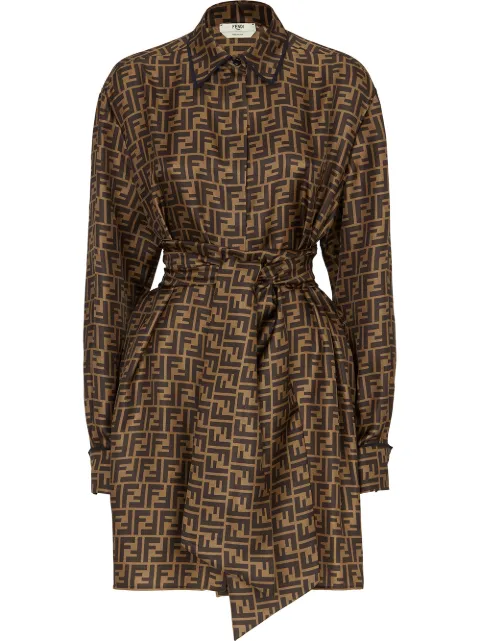 FENDI FF-monogram belted midi dress Brown FDB613A8G3