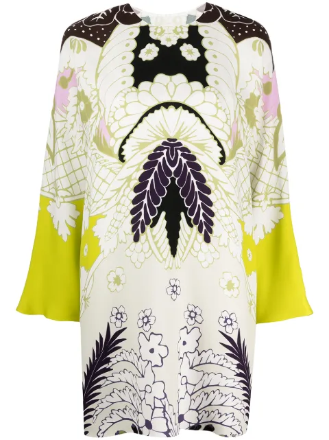 Valentino Garavani abstract-print long-sleeve dress Green BVAU4567G