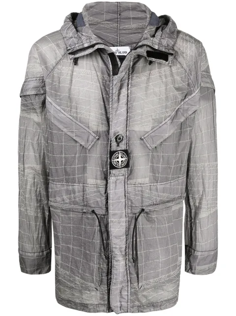 Stone Island abstract-print hooded lightweight jacket Grey 741542999