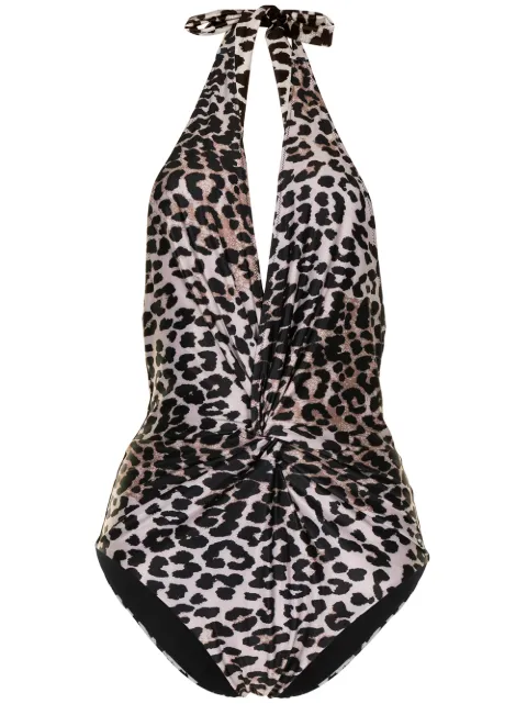 Duskii leopard-print halterneck swimsuit Brown DLO9058L