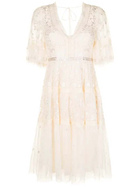 Needle & Thread floral-embroidered A-line dress Neutrals DMSS25RPS21CPN