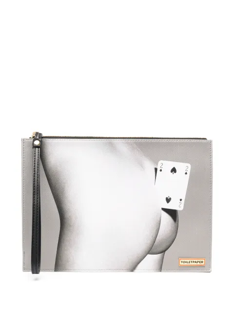 Seletti Two of Spades faux leather pouch bag Grey 2580