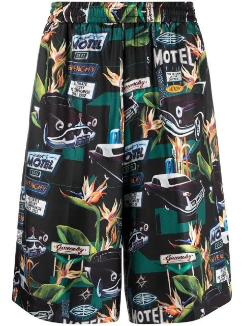 Givenchy car print straight-leg shorts Black BM50NR13K4