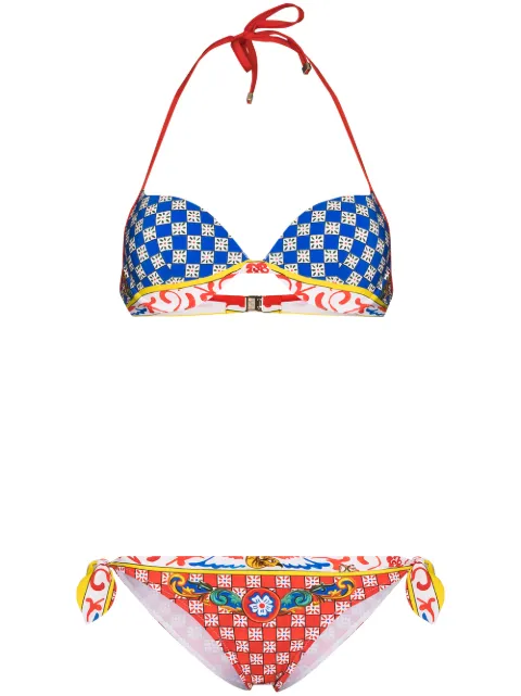 Dolce & Gabbana Carretto-print triangle bikini Red O8A43JFPG56