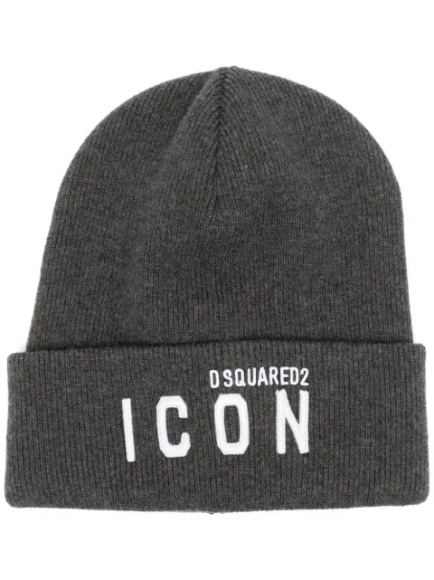 DSQUARED2 embroidered-logo ribbed-knit hat Grey KNM000101W04331