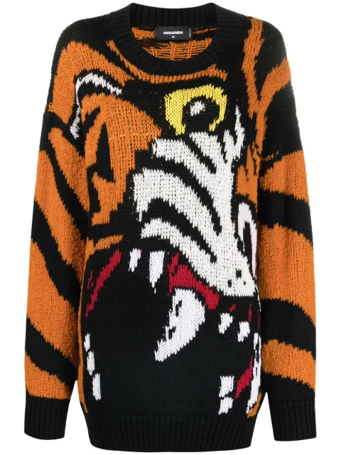 DSQUARED2 tiger-intarsia jumper Orange S75HA1061S17778