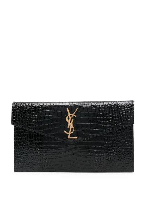 Saint Laurent Uptown crocodile-effect leather pouch Black 565739DND0J