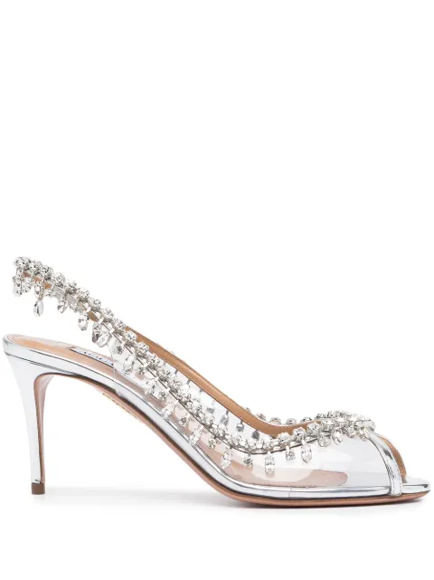 Aquazzura embellished-trim open-toe pumps Silver TEMMIDS1SPPCCC