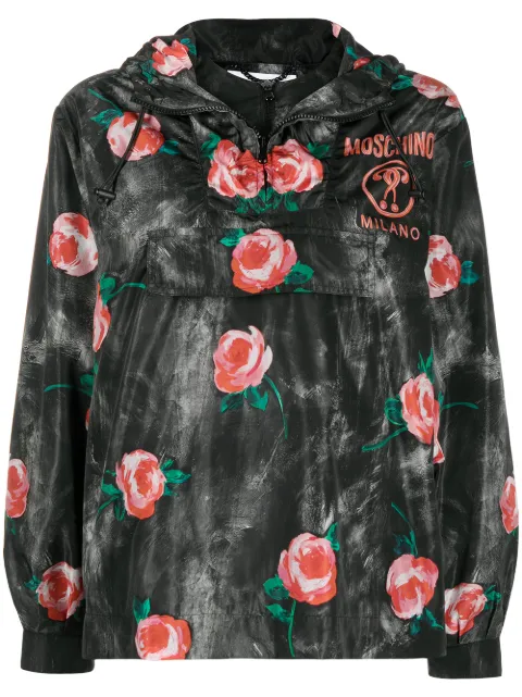 Moschino rose pattern hooded winbreaker Black A05150564
