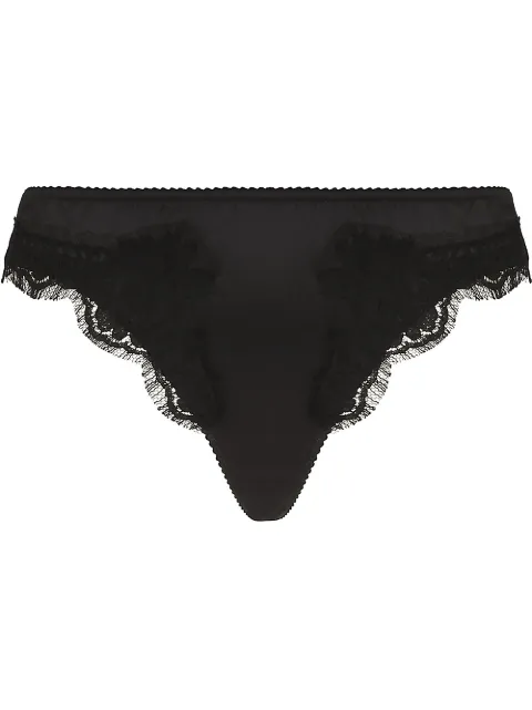Dolce & Gabbana lace-trim satin thong Black O2B50TFUAD8