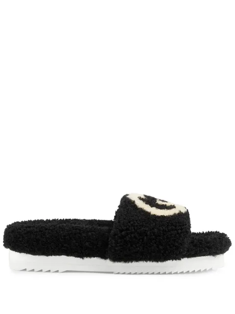 Gucci interlocking G shearling slides Black 646225D0L00