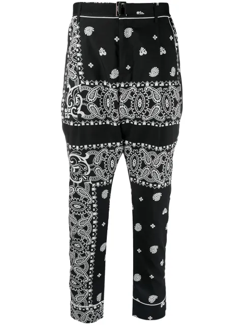 sacai paisley-print belted trousers Black 2102472M