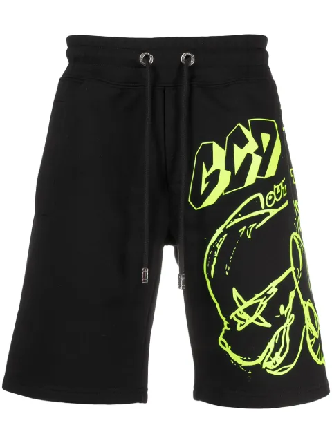 GCDS graffiti print track shorts Black SS21M030053