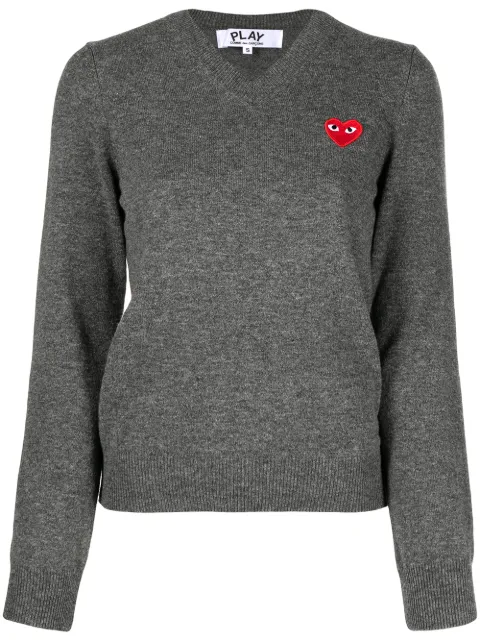 Comme Des Garçons Play embroidered motif V-neck jumper Grey P1N001