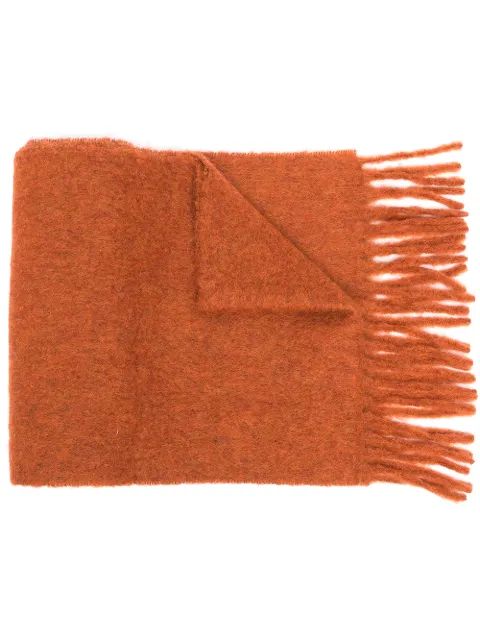 Marni logo-patch fringed scarf Orange SCMC0059Y0UTW918
