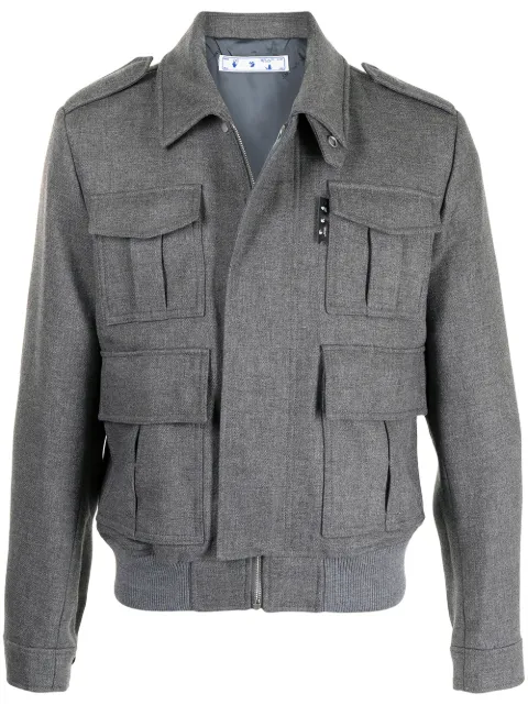 Off-White logo-patch military jacket Grey OMEA271R21FAB0010800