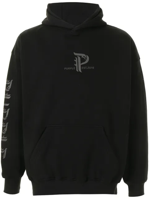 Purple Brand logo print hoodie Black P401