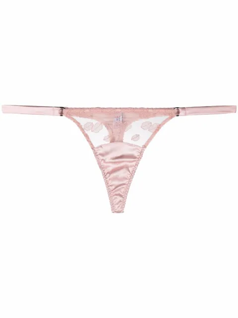 Fleur Of England Valentina embroidered tulle thong Pink ValentinaThong