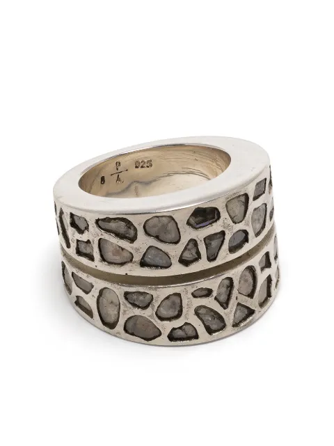 Parts of Four diamond encrusted sterling silver ring Silver 11321