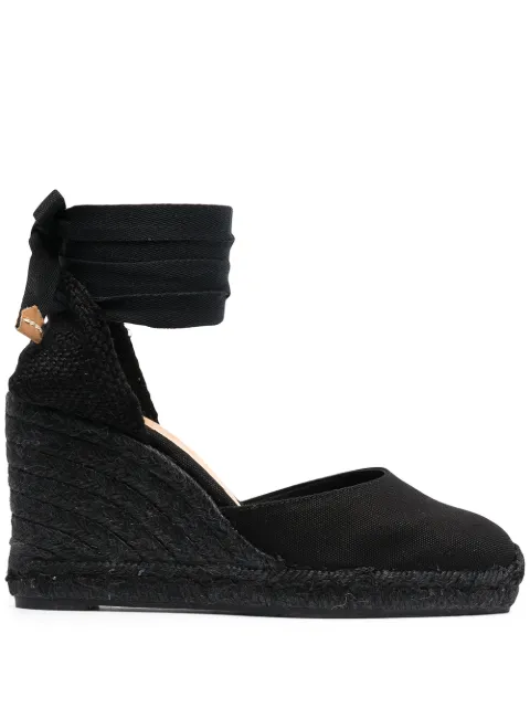 Castañer tonal wedge-heeled espadrille with ankle ties Black 020967