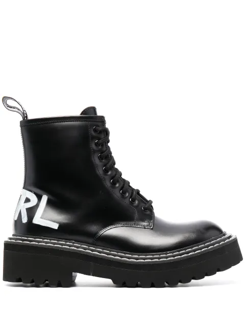 Karl Lagerfeld Troupe brush-logo combat boots Black KL45260I099