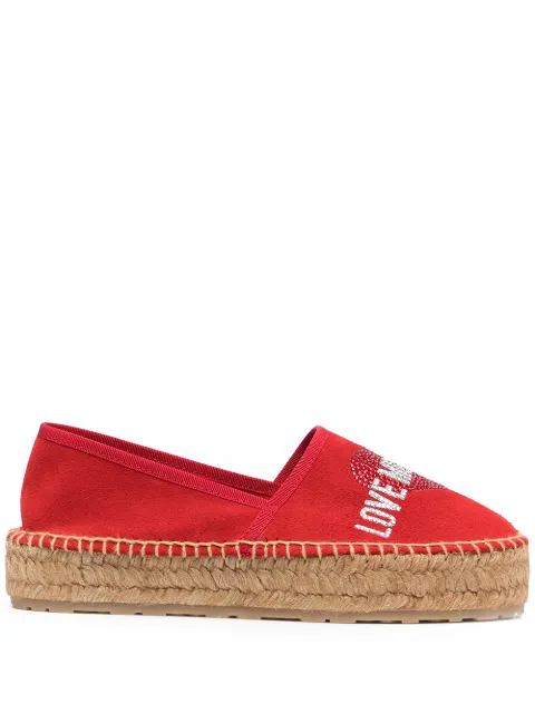 Love Moschino rhinestone-logo flatform espadrilles Red JA10023G1CIF0