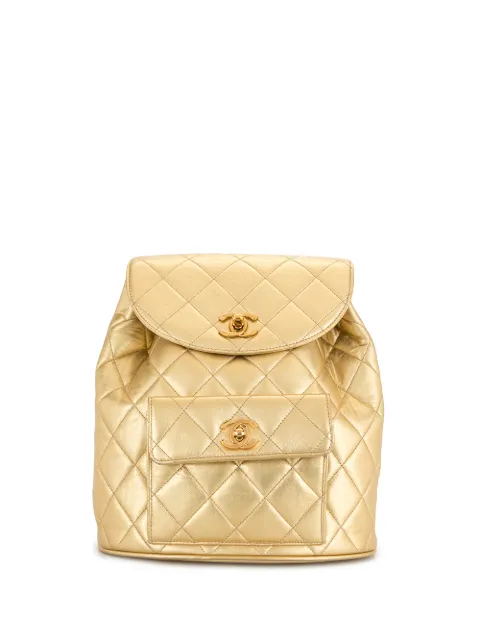 CHANEL Pre-Owned 1992 CC diamond-quilted backpack Gold 2971890