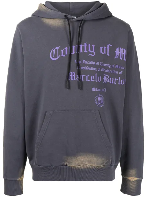 COUNTY OF MILAN logo-print bleached effect hoodie Grey CMBB007R21FLE0054900