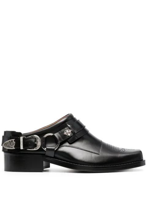 Toga Virilis buckled leather slip-on mules Black FTVRMJ91009005