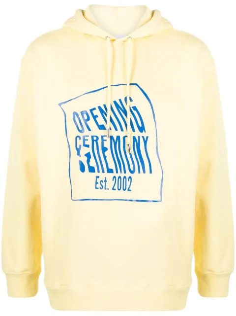 Opening Ceremony warped logo-print cotton hoodie Yellow YMBB007S21FLE0021747