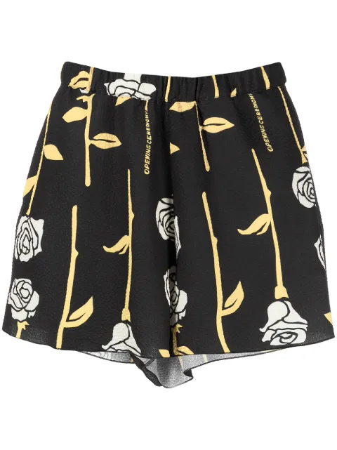 Opening Ceremony rose-print elasticated shorts Black YWCB002S21FAB0011104