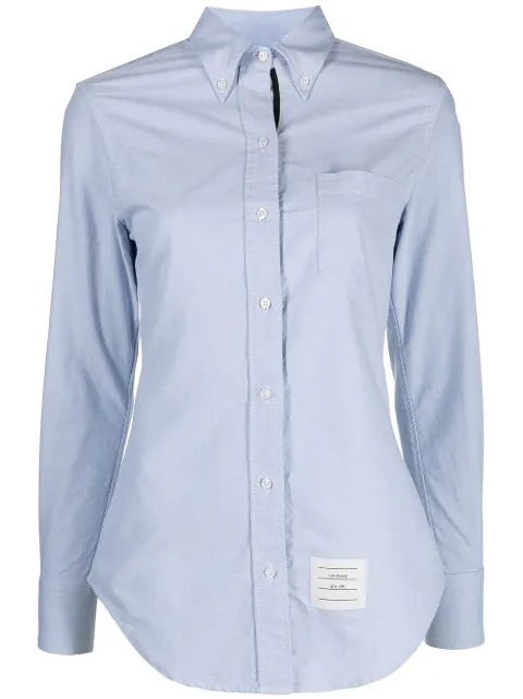 Thom Browne logo-patch long-sleeve shirt Blue FLL005EF0313