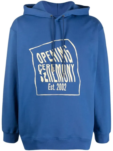 Opening Ceremony warped-logo cotton hoodie Blue YMBB007S21FLE0024717