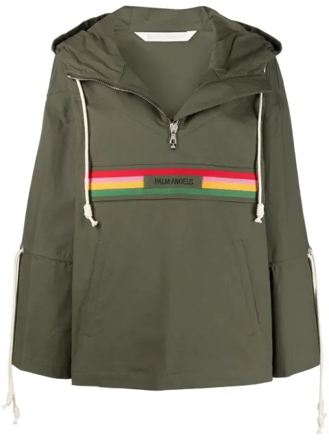 Palm Angels striped hooded jacket Green PWEA045S21FAB002