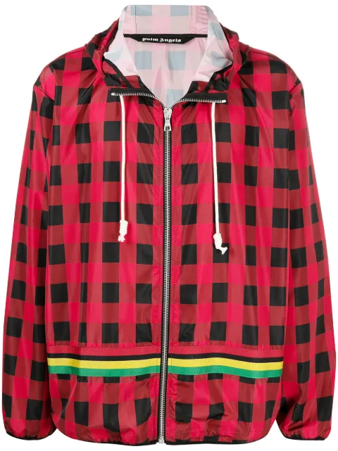 Palm Angels check-print hooded jacket Red PMEB014S21FAB0022501
