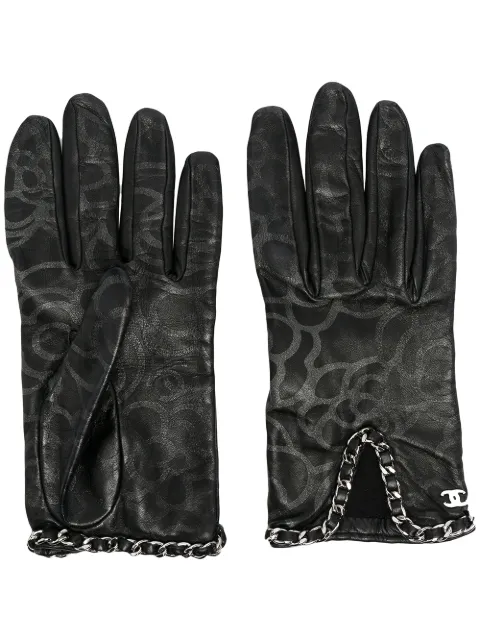 CHANEL Pre-Owned Camélia motif gloves Black DPVC0920CHGLOV6