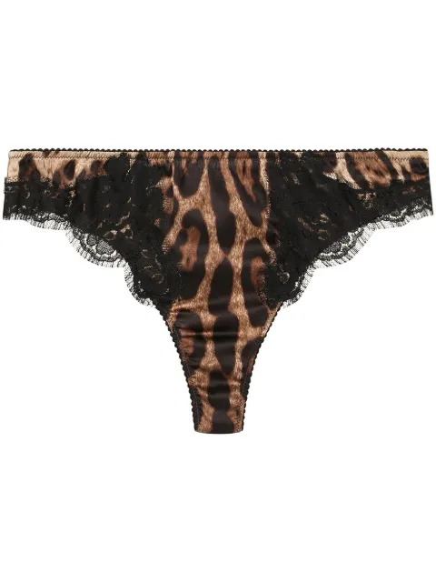 Dolce & Gabbana leopard-print lace-trim thong Brown O2B50TFSAXY