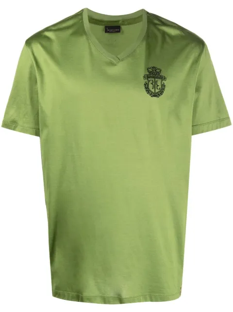 Billionaire Crest-embroidered V-neck T-shirt Green W20CMTK4545BTE014N