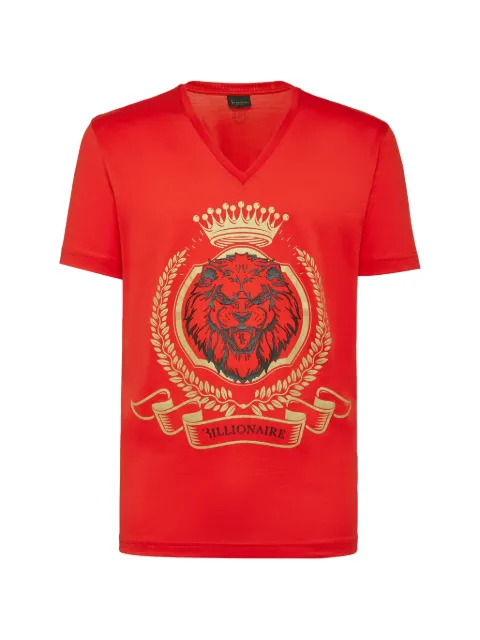 Billionaire lion-print V-neck T-shirt Red B20CMTK4208BTE014N