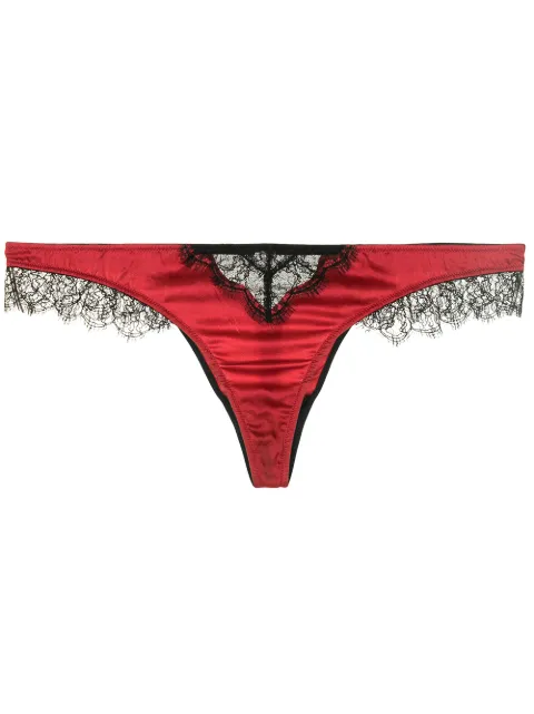 Kiki de Montparnasse Lace Inset silk charmeuse thong Red PN167Red