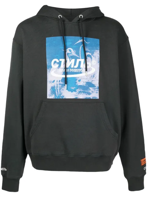 Heron Preston logo print drawstring hoodie Black HMBB015R21JER0011049