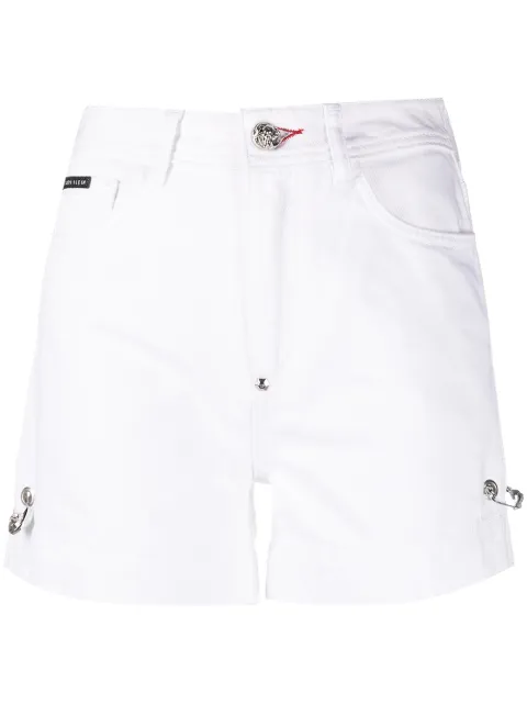 Philipp Plein safety-pin denim shorts White PAACWDT1556PDE004N